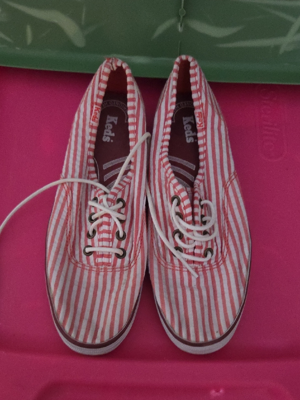 Keds Kids Pink and White Striped Canvas Sneakers